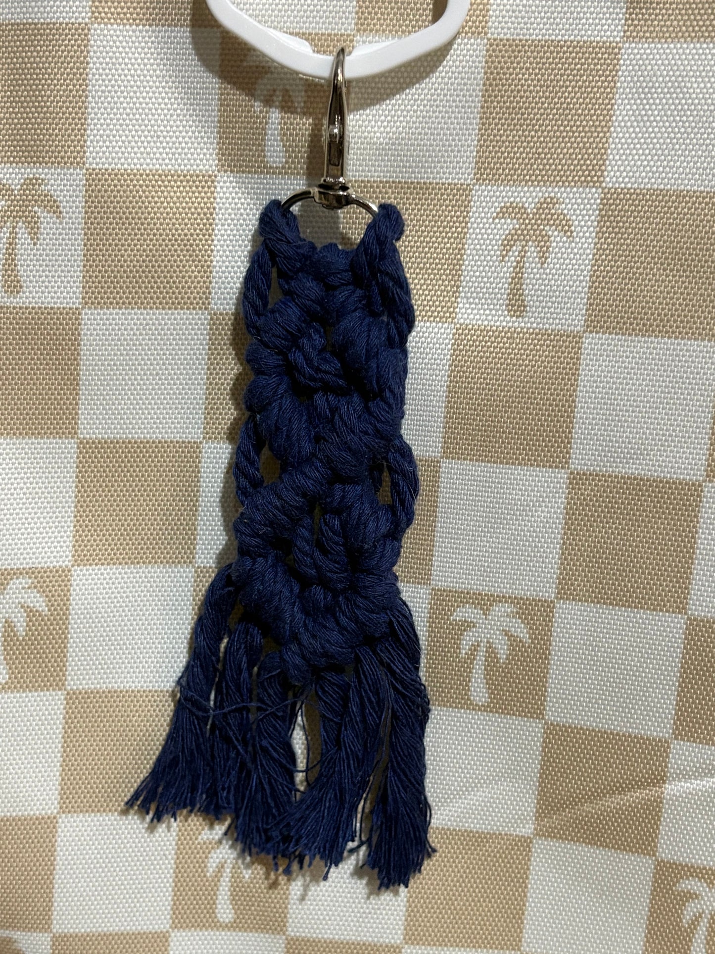 dark blue diamond macrame keychain