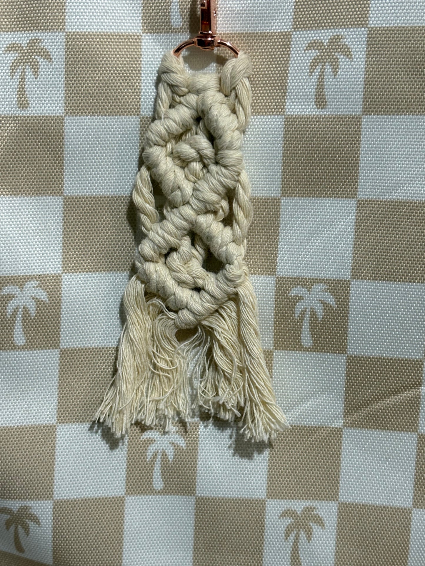 white diamond macrame keychain