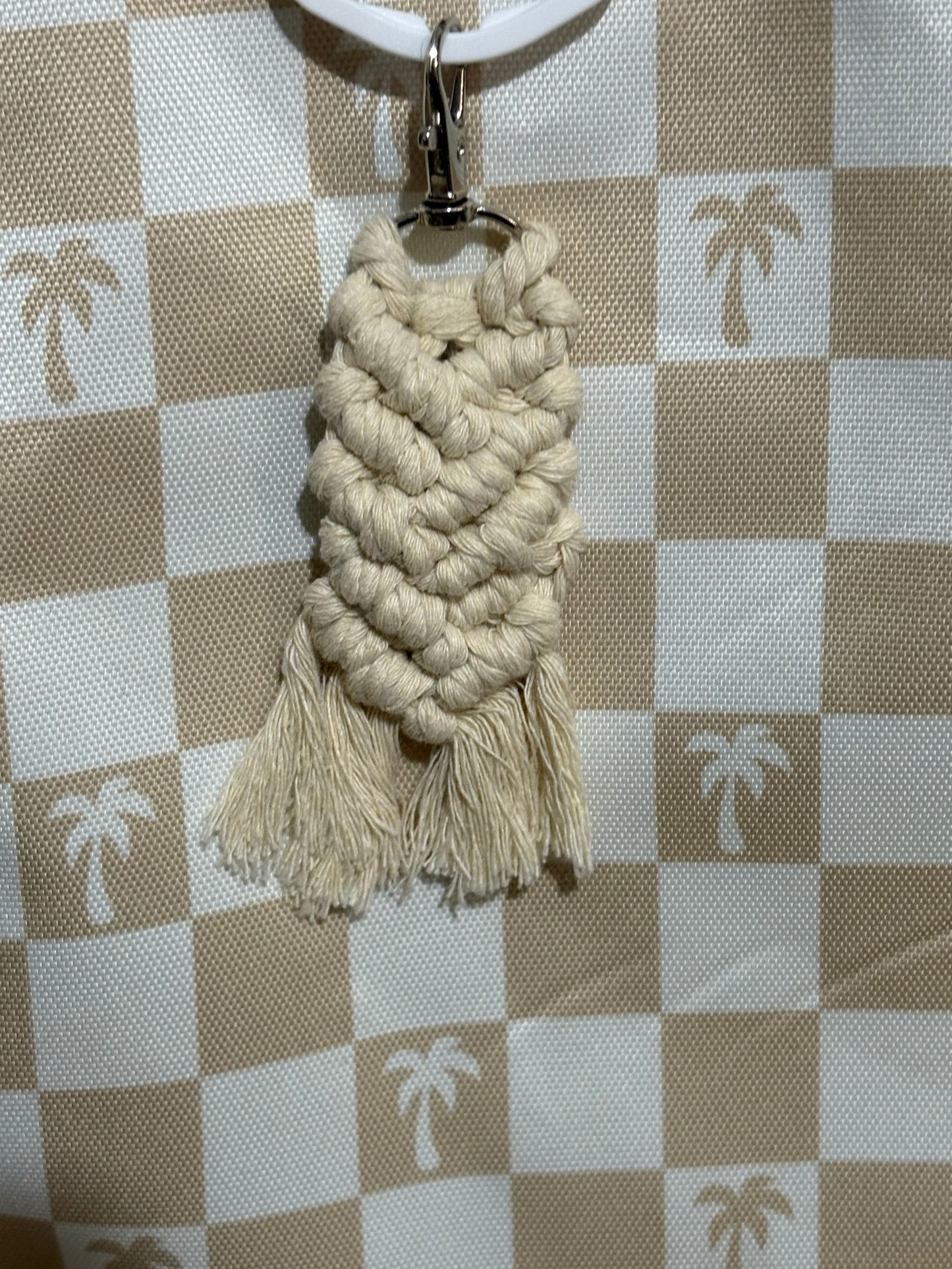 white macrame mermaid keychain